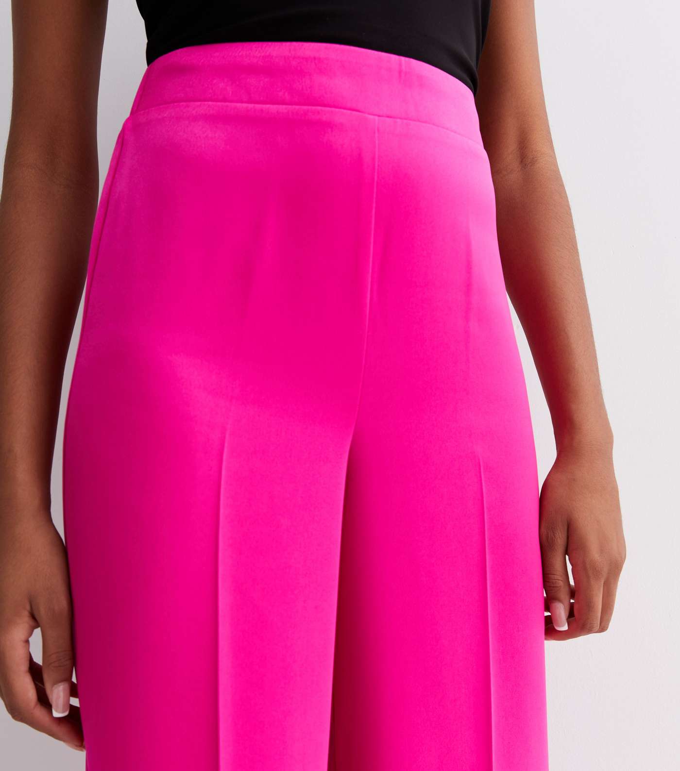 Bright Pink Satin High Waist Wide Leg Trousers Image 3