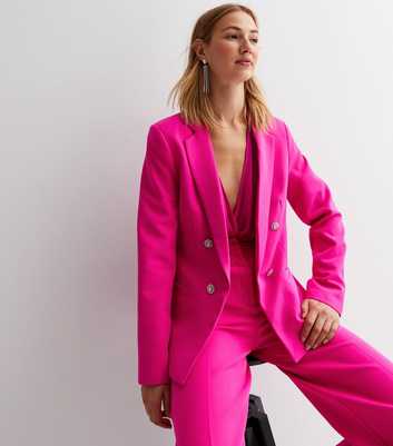 Bright Pink Diamanté Utility Button Blazer