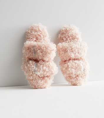 Loungeable Pale Pink Curly Fluffy Slippers