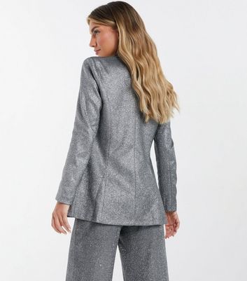 QUIZ Dark Grey Glitter Tailored Blazer New Look