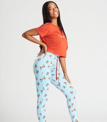 Loungeable Red Legging Pyjama Set with Cherry Print New Look