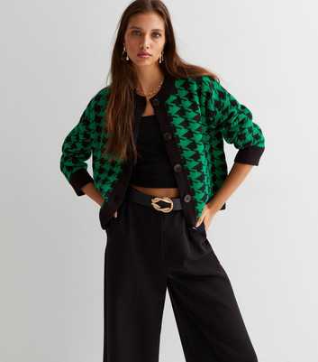 Yumi Green Dogtooth Knitted Cardigan
