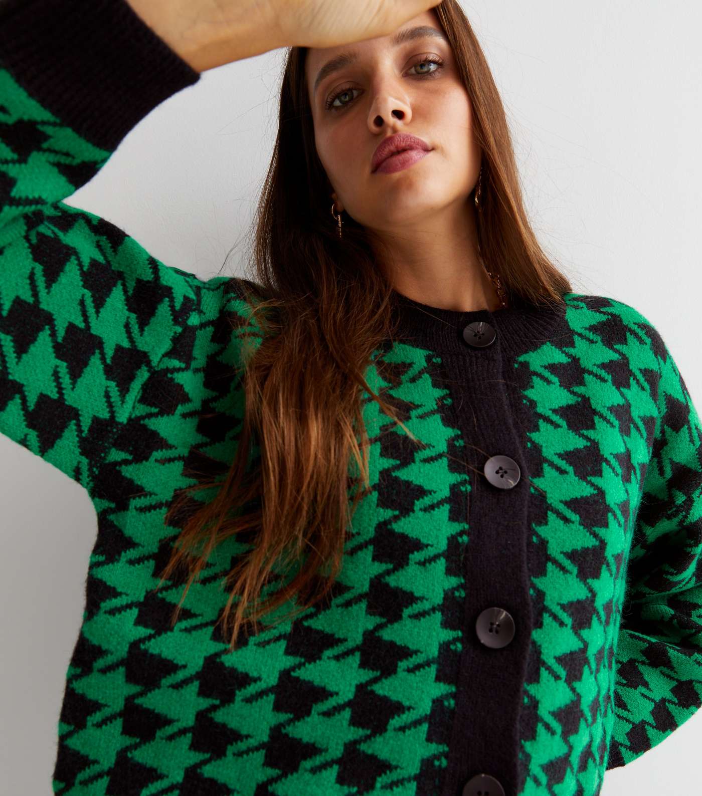 Yumi Green Dogtooth Knitted Cardigan Image 2