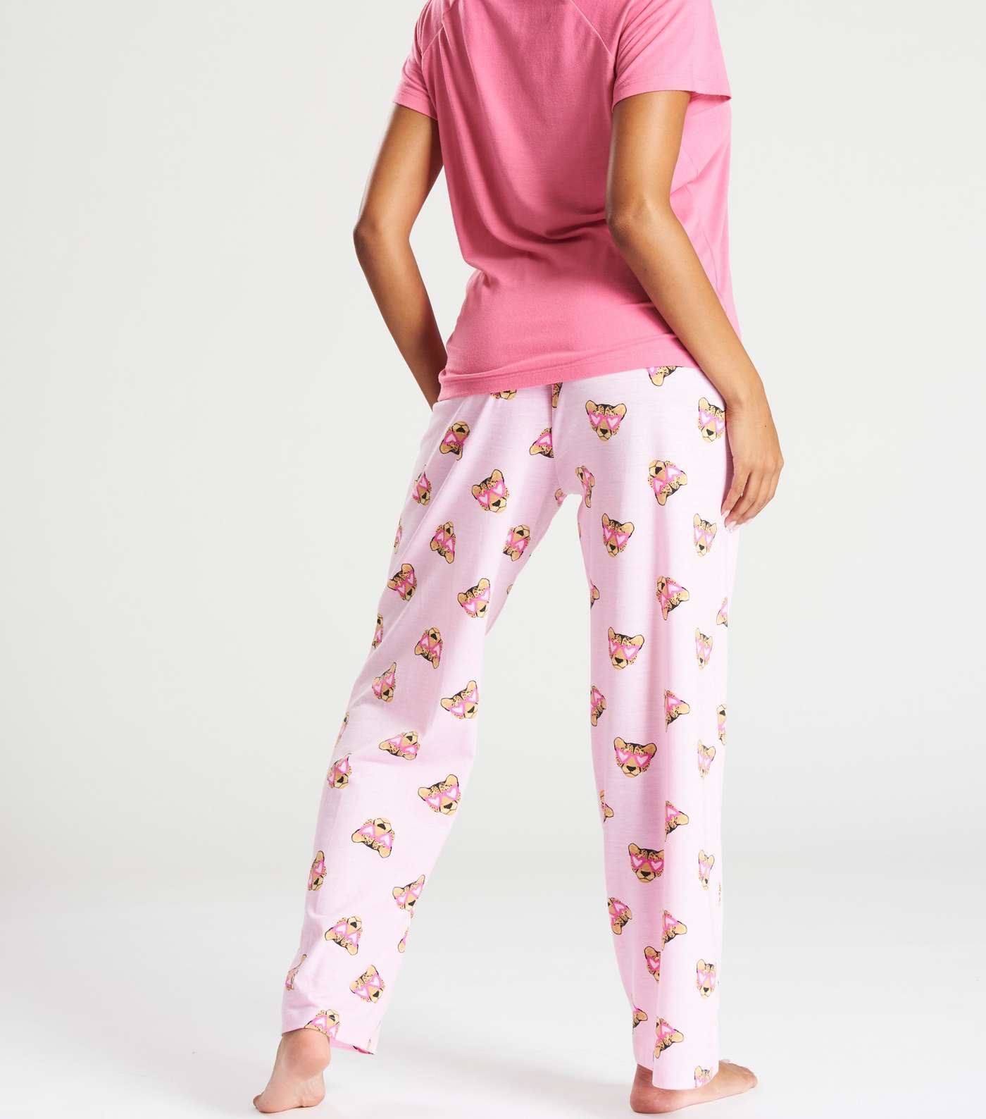Loungeable Pink Trouser Pyjama Set with Leopard Print Image 5