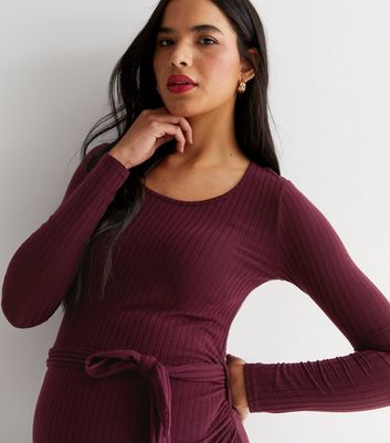 Maternity Burgundy Ribbed Jersey Tie 