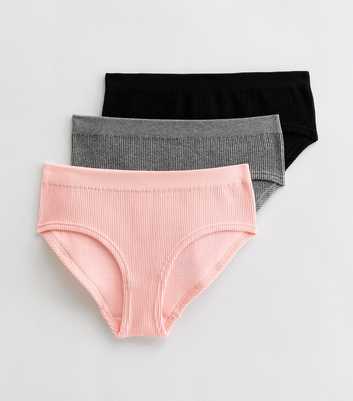 Girls 3 Pack Pink Grey and Black Ribbed Seamless Briefs