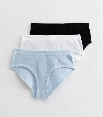 Girls 3 Pack Blue White and Black Ribbed Seamless Briefs