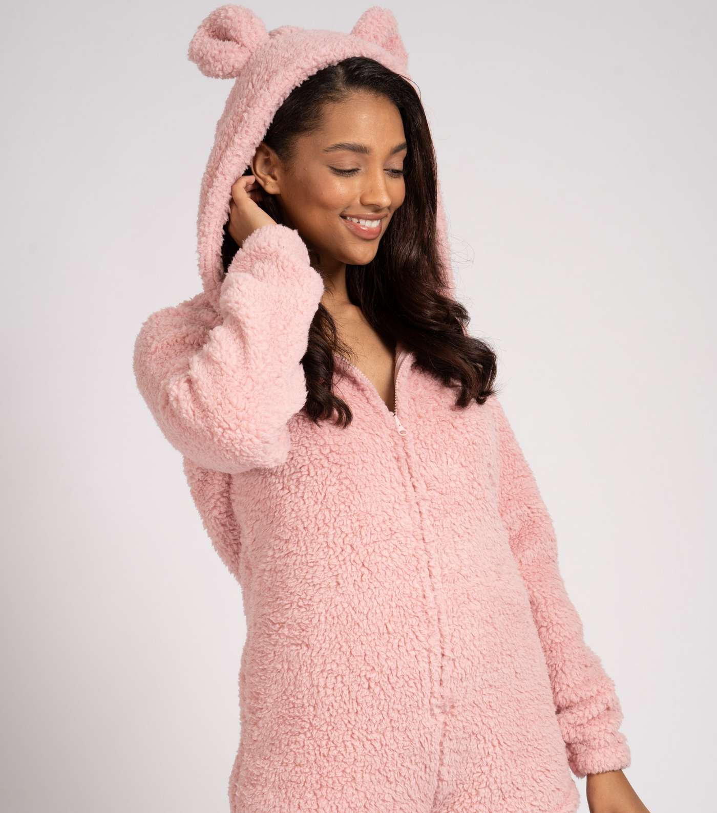 Loungeable Pink Teddy Hooded Short Onesie Image 5