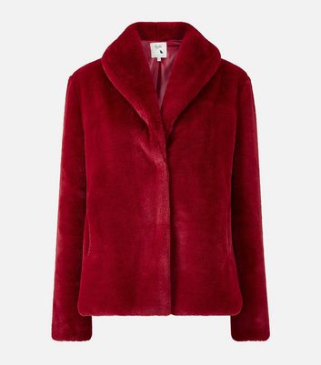 Red fur hot sale faux coat