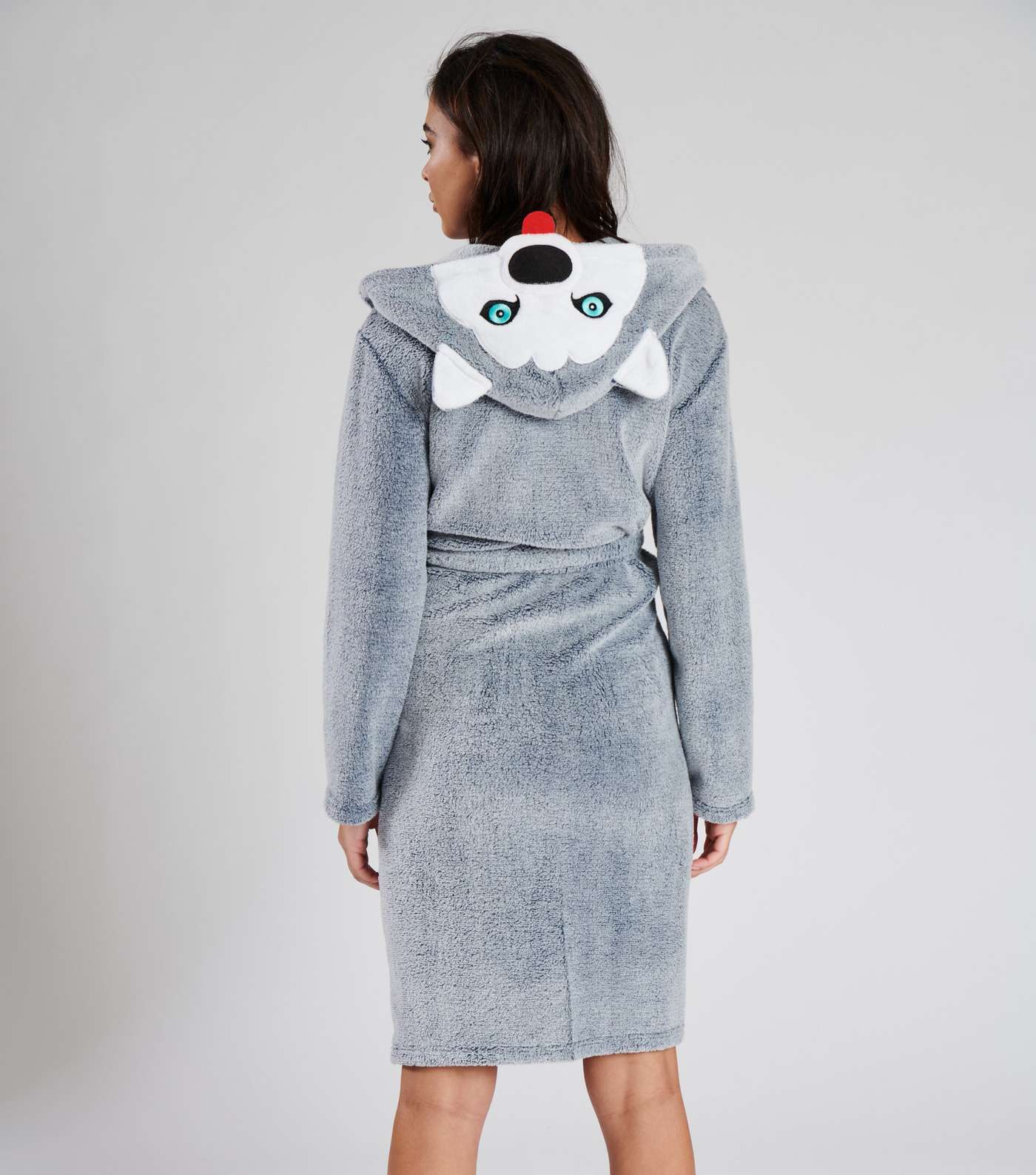 Loungeable Grey Fleece Husky Hooded Dressing Gown Image 4