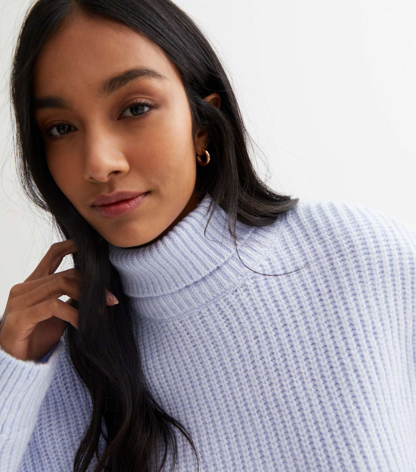 Pale Blue Ribbed Knit Chunky Roll Neck Jumper Image 3