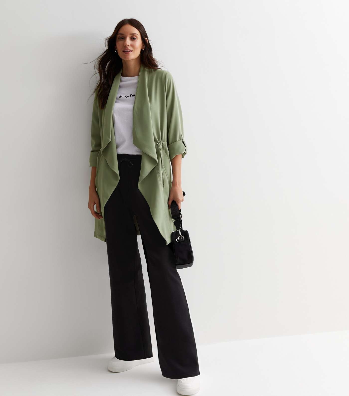 Olive 3/4 Sleeve Waterfall Duster Coat Image 3