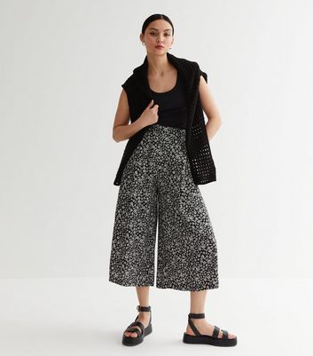 New Look cropped wide leg trousers in black floral  ASOS