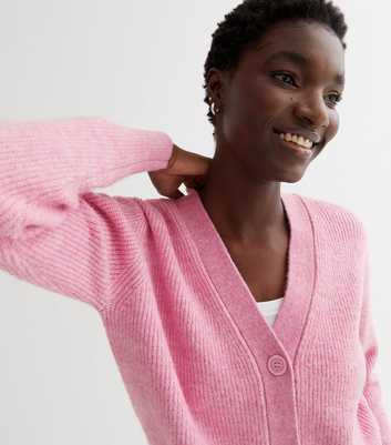 Pink Ribbed Knit Button Front Cardigan