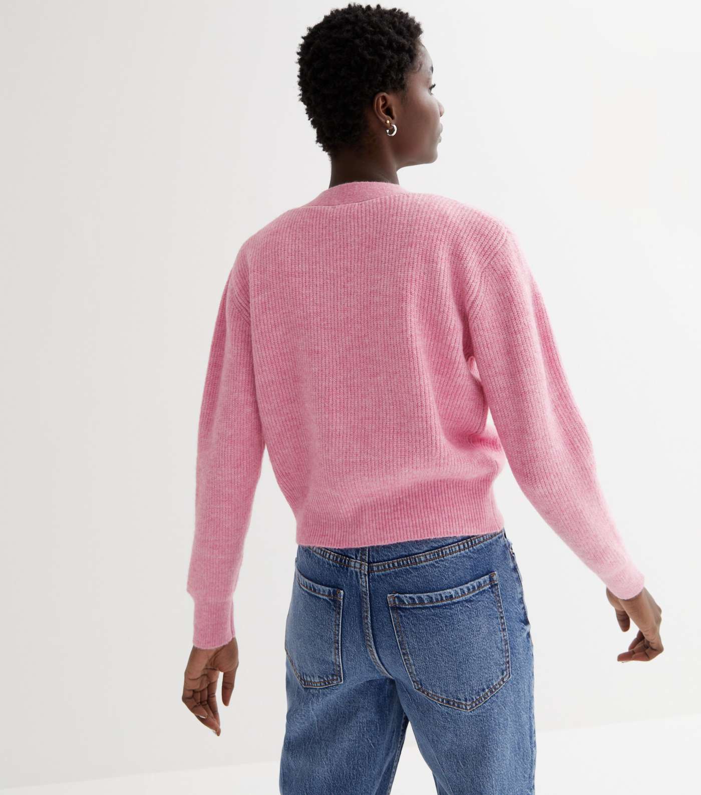 Pink Ribbed Knit Button Front Cardigan Image 4
