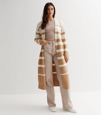 Brown Stripe Knitted Midi Cardigan