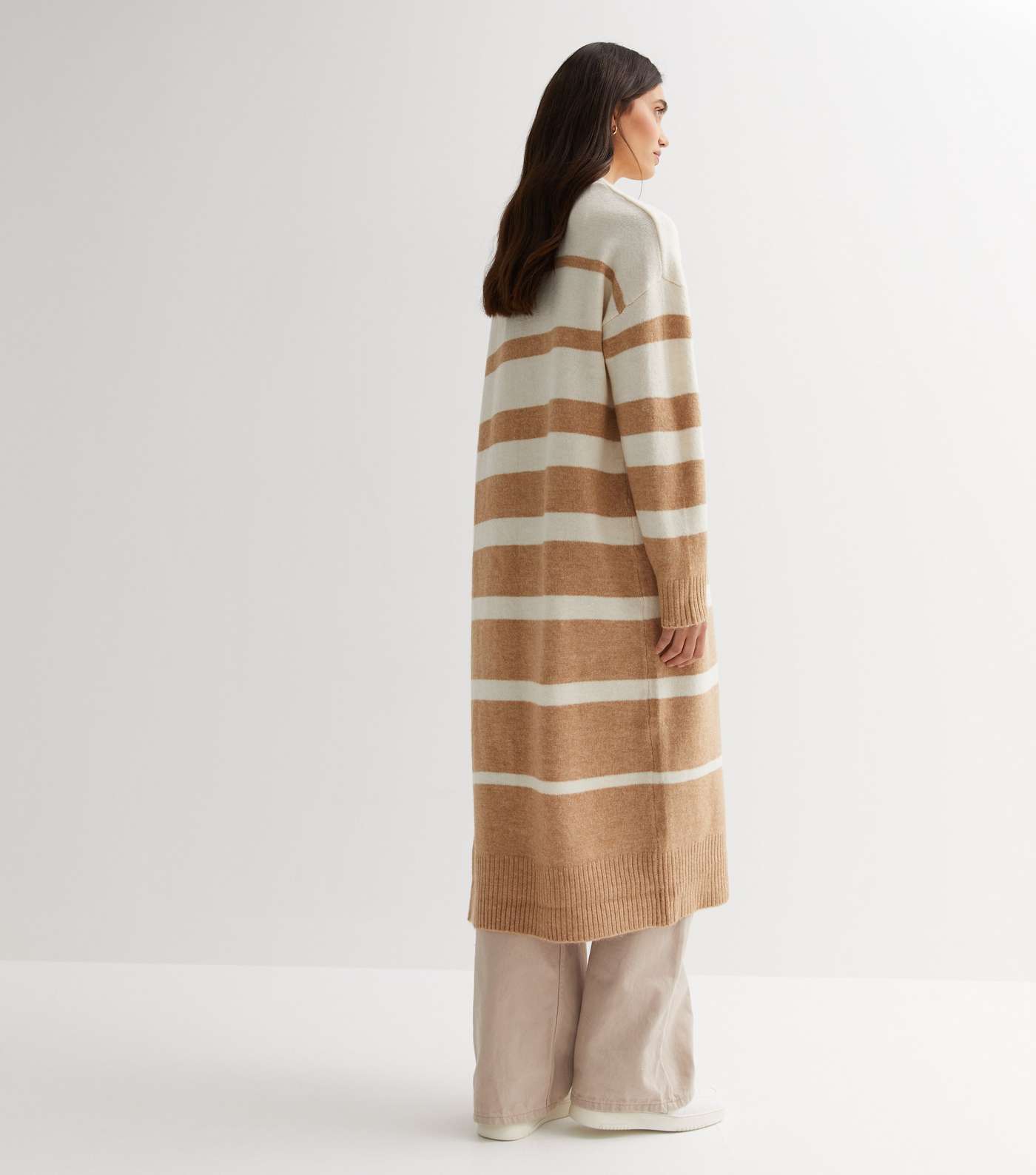 Brown Stripe Knitted Midi Cardigan Image 4