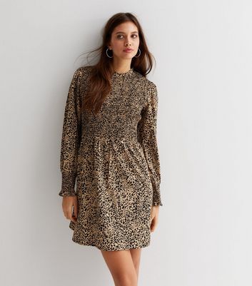 Leopard print long sleeve sales mini dress