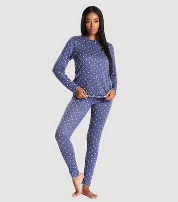 Loungeable Blue Legging Pyjama Set with Spot Print
