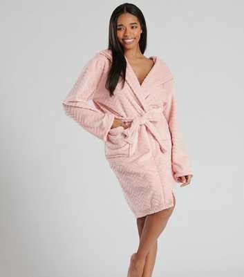 Loungeable Pink Zig Zag Fleece Hooded Dressing Gown
