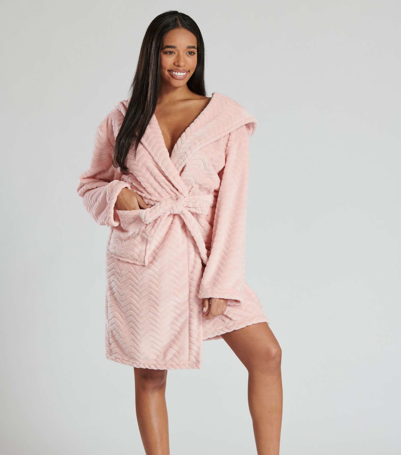 Loungeable Pink Zig Zag Fleece Hooded Dressing Gown Image 3