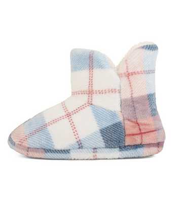 Loungeable Blue Check Fleece Lined Slippers