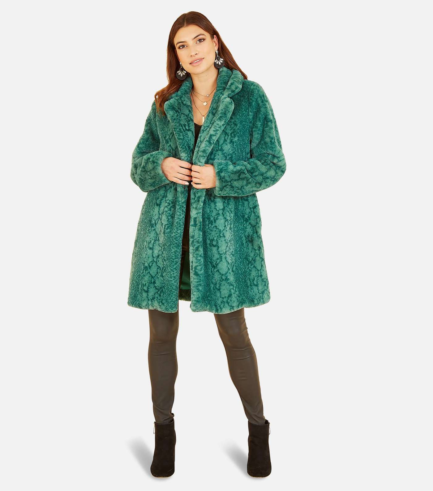 Yumi Green Snake Faux Fur Long Coat Image 3