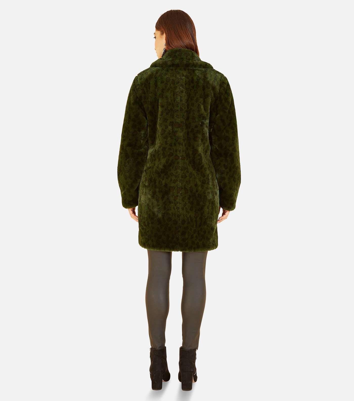 Yumi Dark Green Leopard Print Faux Fur Coat Image 4