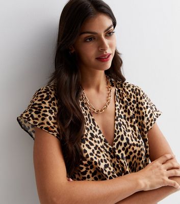 Satin leopard hot sale wrap blouse