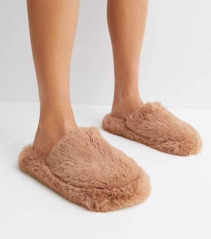 Loungeable Brown Faux Fur Mule Slippers | New Look