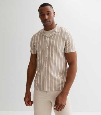 Stone Stripe Linen Blend Revere Collar Short Sleeve Shirt