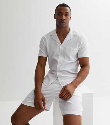 White Waffle Revere Collar Short Sleeve Shirt