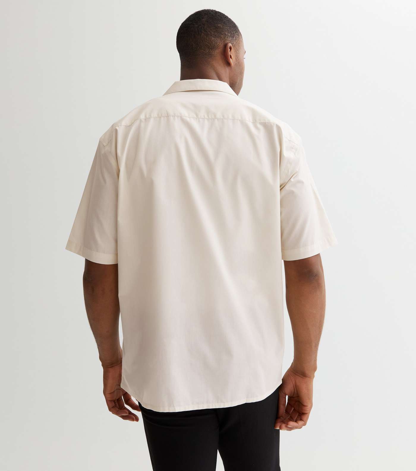 Off White Poplin Revere Collar Short Sleeve Oversized Shirt Image 4