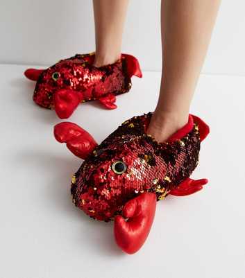 Loungeable Red Sequin Lobster Slippers