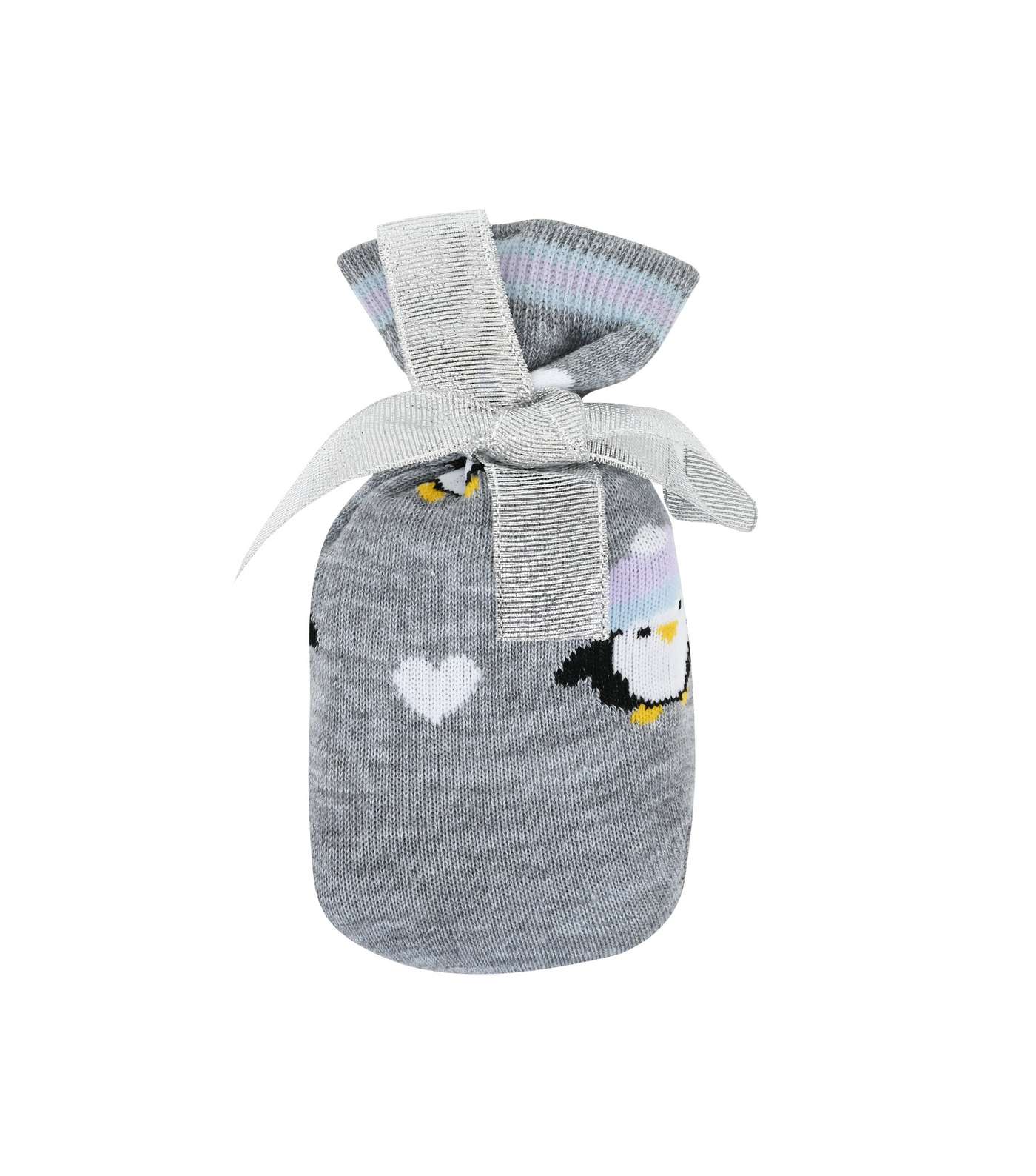 Loungeable Light Grey Penguin Socks in a Sock Bag Image 2