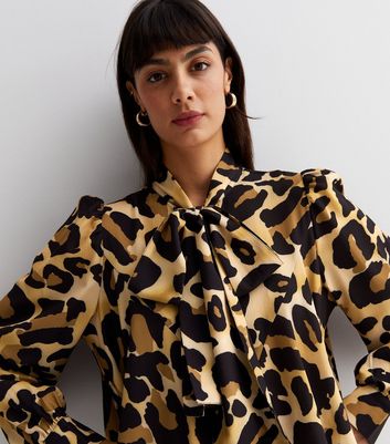 tie neck leopard print blouse