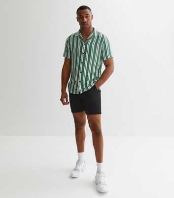 Green Stripe Revere Collar Short Sleeve Shirt