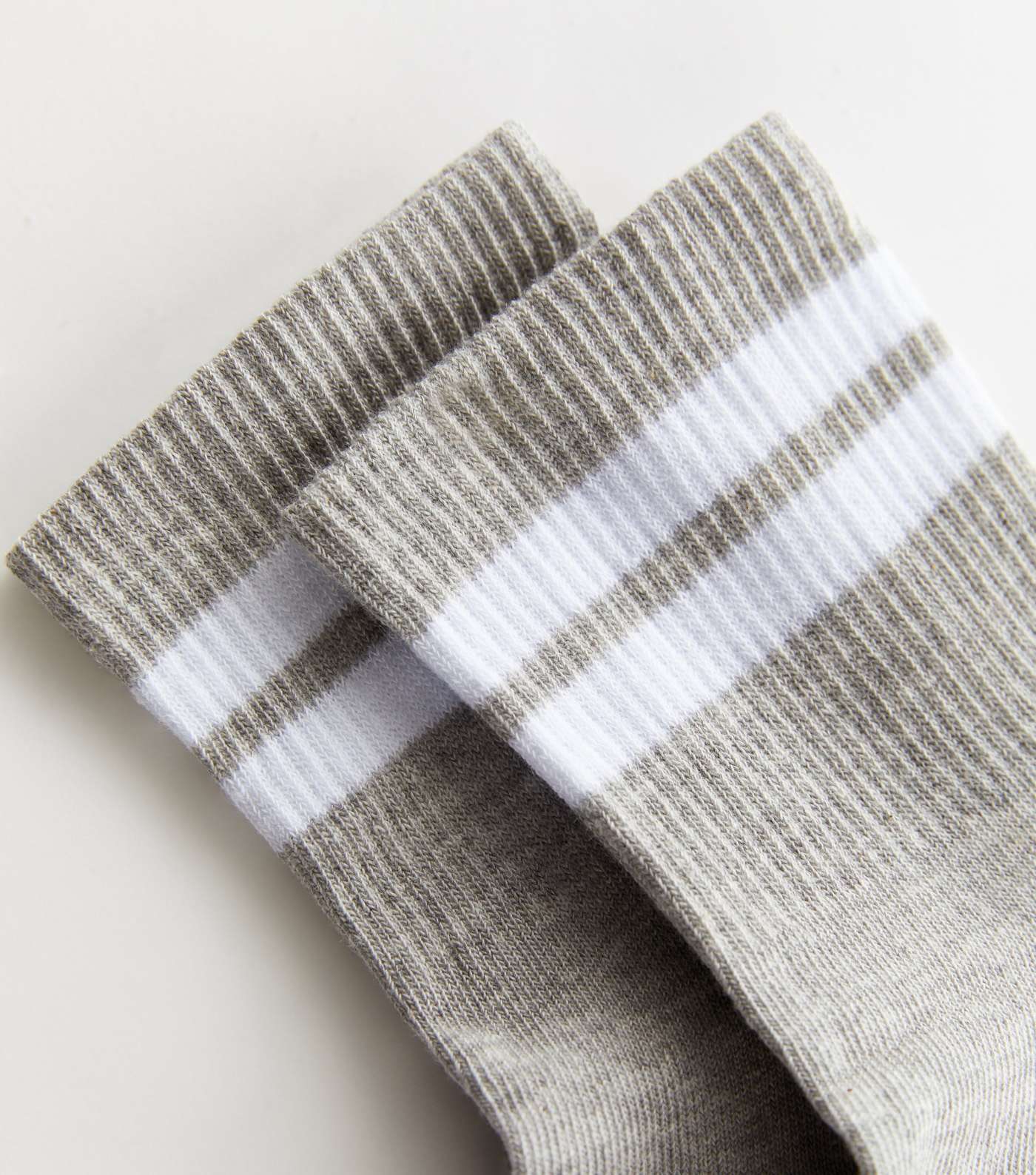 Grey Ribbed Stripe Tube Socks Image 2