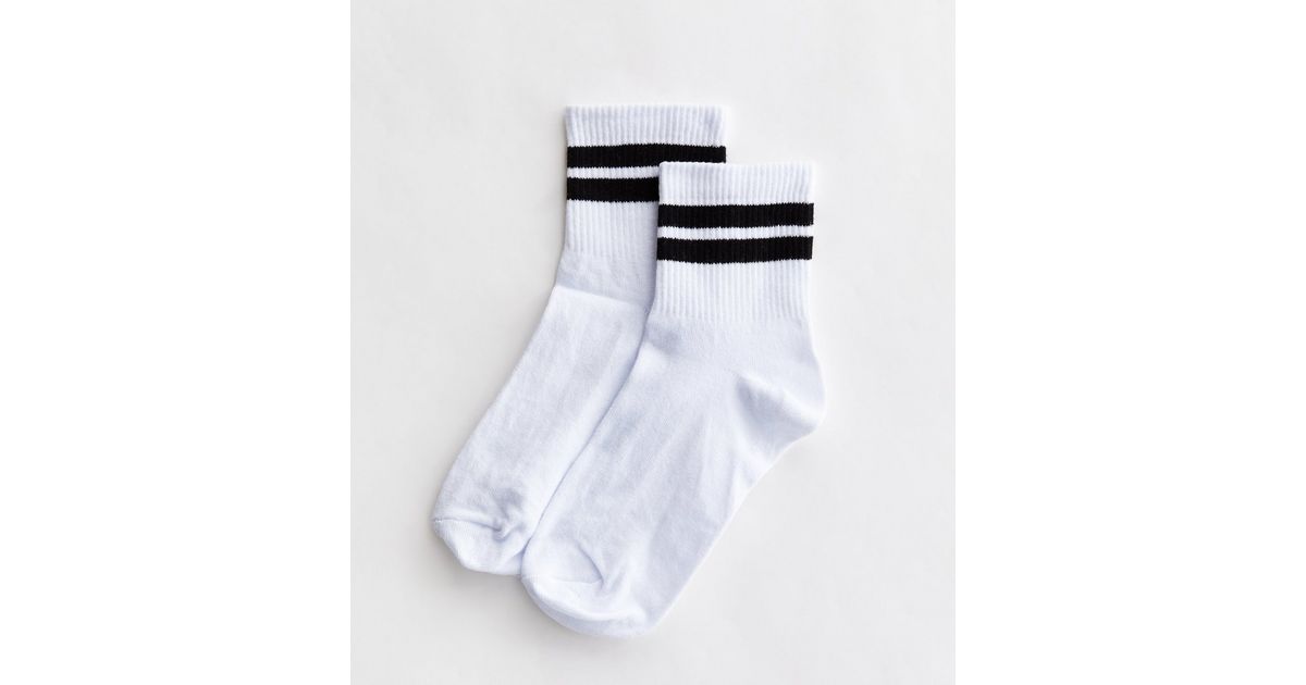 White Ribbed Stripe Tube Socks New Look