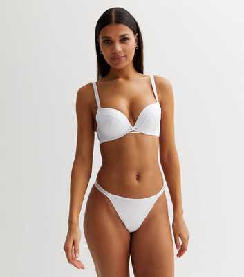 White Satin Diamanté Strap Lattice Push Up Bra