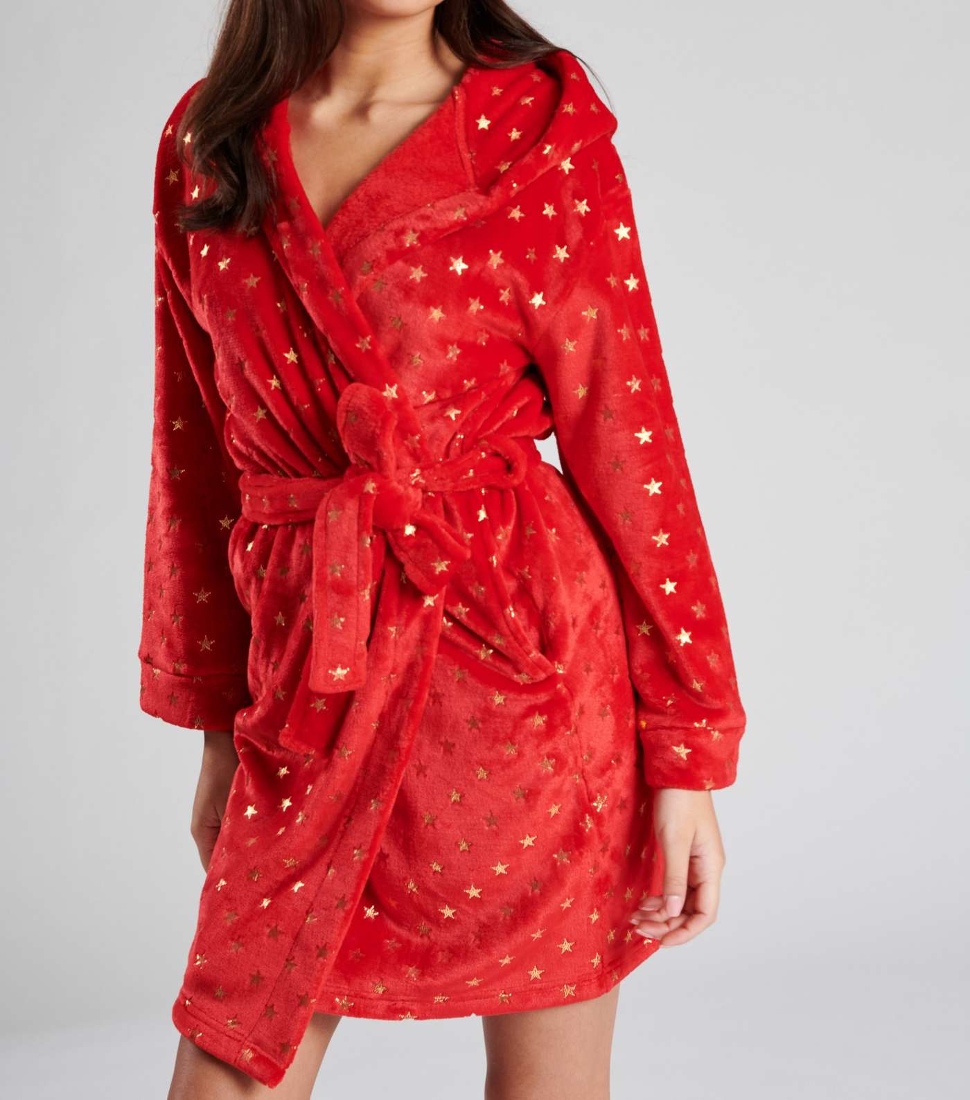 Loungeable Red Metallic Star Fleece Hooded Dressing Gown Image 5