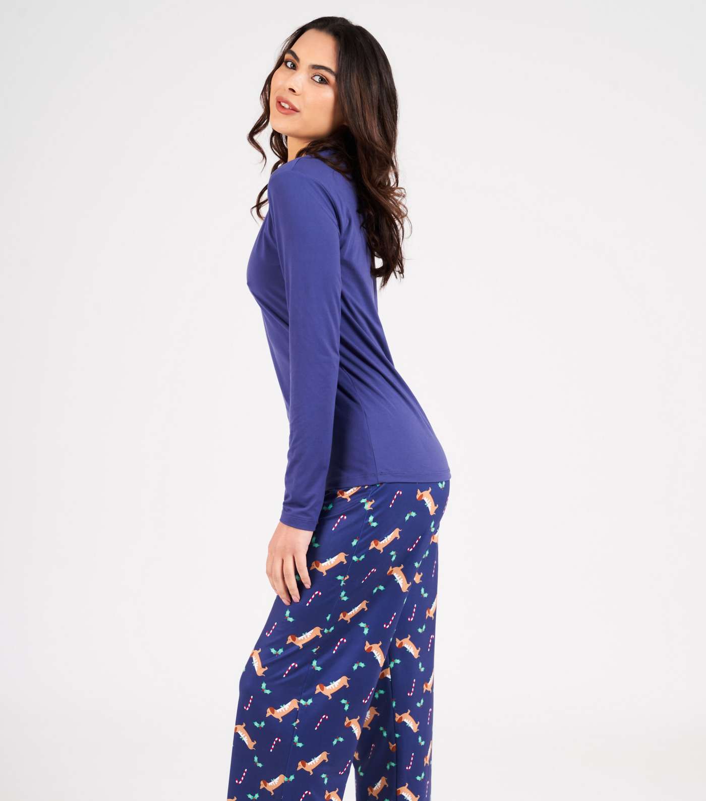 Loungeable Blue Trouser Pyjama Set with Sausage Dog Print Image 3