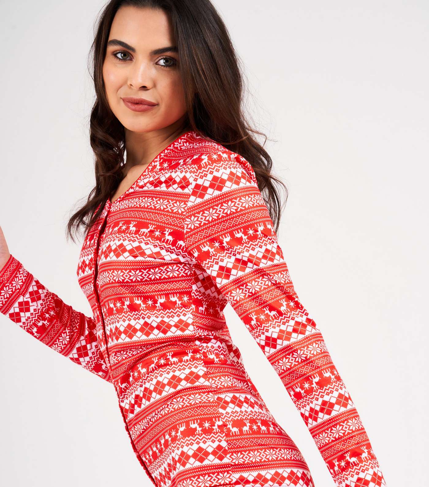 Loungeable Red Fair Isle Long Sleeve Romper Image 3