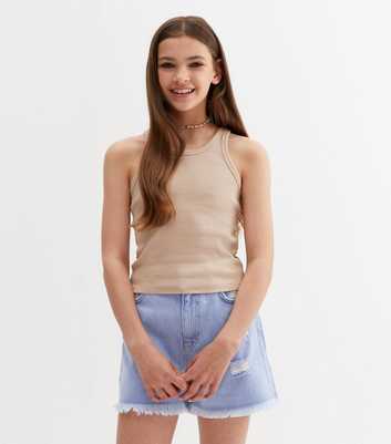 Girls Camel Ribbed Crew Neck Racer Vest