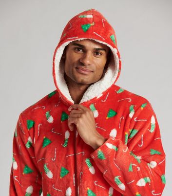 Loungeable Mens Red Christmas Print Fleece Onesie New Look