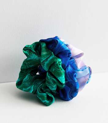 3 Pack Green Blue and Lilac Agate Scrunchies