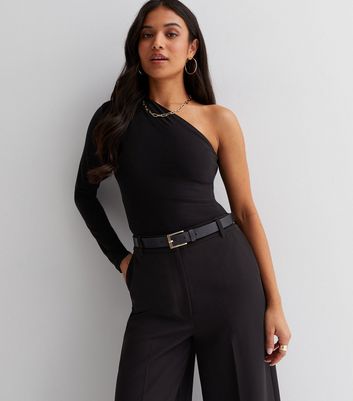 Petite Black One Shoulder Long Sleeve Bodysuit New Look