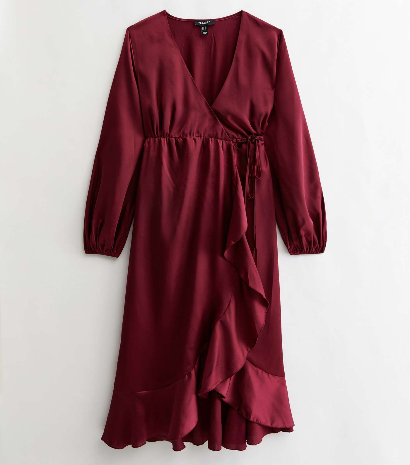 Maternity Burgundy Satin Midi Wrap Dress Image 5