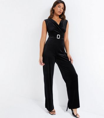 womens black velvet overalls