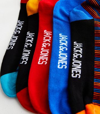 Men's Jack & Jones 5 Pack Red and Blue Stripe Socks New Look